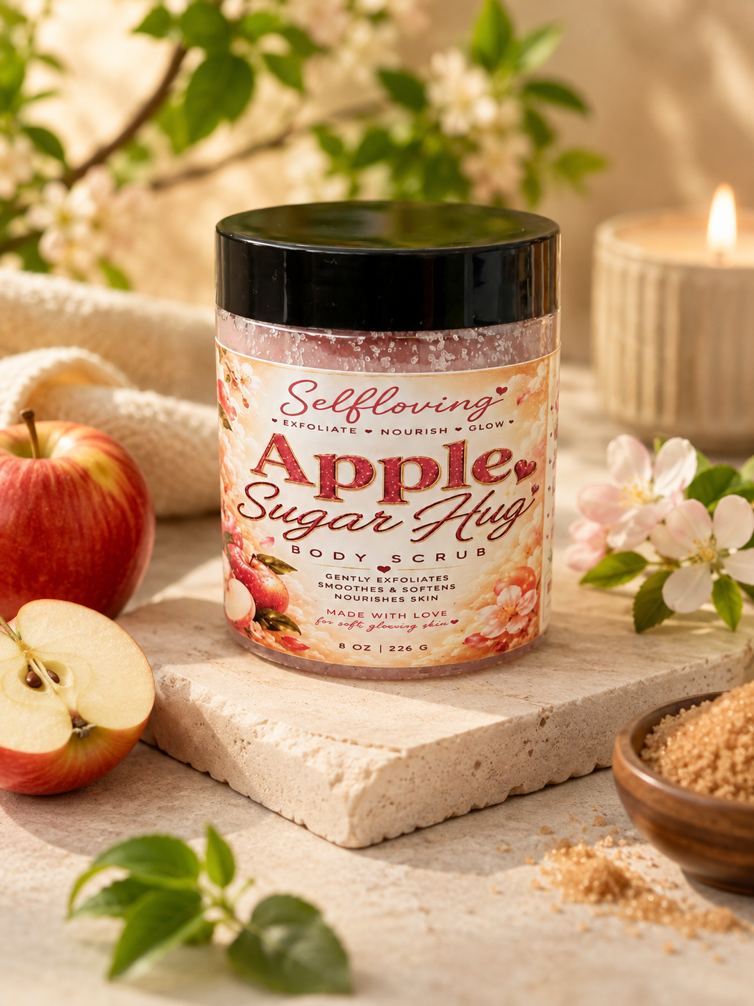 Selfloving Apple Sugar Hug Body Scrub – Exfoliating & Nourishing Sugar Scrub, 8 oz